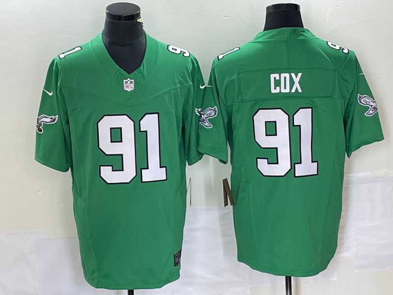 Mens Philadelphia Eagles #91 Fletcher Cox Green 2023 FUSE Vapor Limited Throwback Stitched Jersey